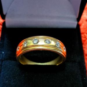14k Sold Yellow Gold Ring Sz 9 with 6 real diamonds 💎's 0.75 TCW 6.92gr